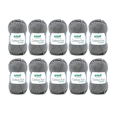 Abbildung von Gründl Cotton Fun Strickgarn/ Häkelgarn (weiches Garn aus 100% Baumwolle , OEKO TEX zertifiziert, 50 g/115 m, Nadelstärke: 3 4, 10 Knäuel á g), Anthrazit, 27.00 x 11.00 07.00 cm