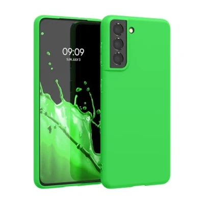 Abbildung von kwmobile Hülle kompatibel mit Samsung Galaxy S21 weiches TPU Silikon Case Cover geeignet für kabelloses Laden Neon Grün