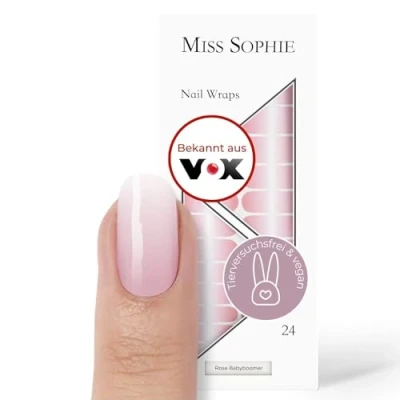 Abbildung von Original Miss Sophie Nagelfolien I 24 ultra dünne Nagellack Streifen mit Farbverlauf Rose Babyboomer Für Finger &amp; Fußnägel Hält auf Natur sowie lackierten, Acryl , Gel Shellac Nägeln