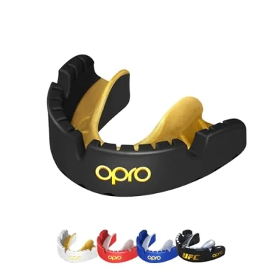 Abbildung von OPRO Mundschutz für feste Zahnspangen Gold Level Zahnschutz Boxen, Kampfsport, MMA, Erwachsene &amp; Kinder (Alter 10+) Selbstanpassende Schiene Premium Passform Mit zahnärztlicher Garantie