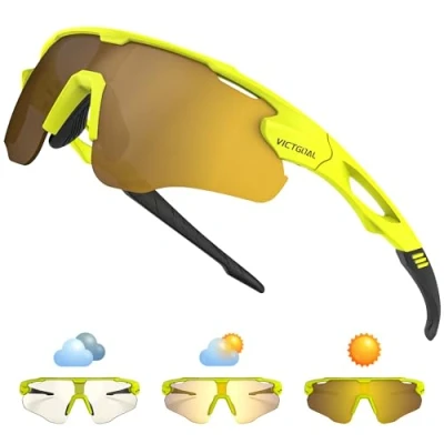Abbildung von Victgoal Fahrradbrille Herren Selbsttönend Sport Sonnenbrille UV400 Schutz TR90 Rahmen Damen für Radfahren Laufen Angeln Sportbrille (Gelb)