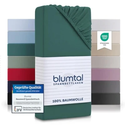 Abbildung von Blumtal® Baumwolle Spannbettlaken 140x200cm Basics Jersey im 2er Set Bettbezug Oeko TEX zertifiziertes Spannbetttuch Matratzenbezug 140x200 Leintuch Silver Pine