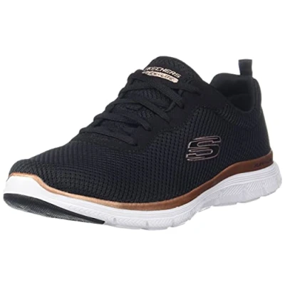 Abbildung von Skechers Damen Flex Appeal 4.0 Brilliant View Sneaker, Black Mesh Rose Gold Trim, 39.5 EU