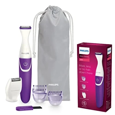 Abbildung von Philips BikiniGenie BRT383/15 Handlicher Bikini Trimmer zum Trimmen, Rasieren und Stylen der Bikinizone mit Kammaufsätzen Scherköpfen für eine mühelose Haarentfernung