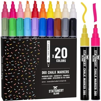 Abbildung von STATIONERY ISLAND Kreidestifte für Tafel Abwaschbar, Fenster, 20 Farben Kreidemarker Glas &amp; Tafeln, Bunt Fensterstifte