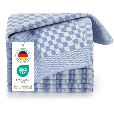 Abbildung von Blumtal 5er Set Premium Geschirrtücher Hochwertige Geschirrhandtücher, 100% Baumwolle, Oeko TEX® Zertifiziert, blau kariert, 50x70cm