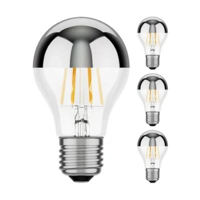 Abbildung von ledscom.de 4 Stück E27 LED Leuchtmittel, A60, warmweiß (2700 K), 6 W, 667lm, Kopfspiegel (silber)