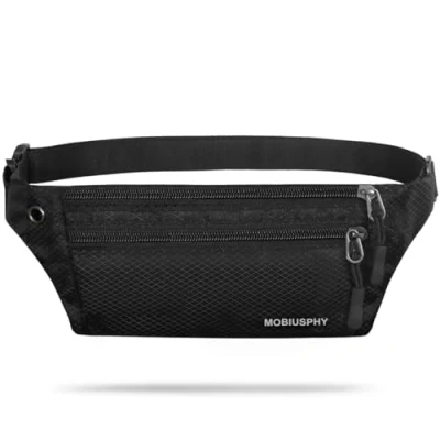 Abbildung von Bauchtasche Sport für Damen und Herren Gürteltasche Flach Hüfttasche Wasserdicht Sporttasche Outdoor Laufgürtel Waist Bag mit Kopfhöreranlass Camping Wandern Fitness Fahrrad Reisen Jadg Schwarz
