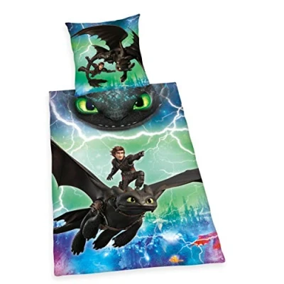 Abbildung von Herding DREAMWORKS DRAGONS Bettwäsche Set, Wendemotiv, Bettbezug 140 x 200 cm, Kopfkissenbezug 70 90 Baumwolle/Renforcé