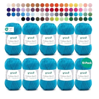 Abbildung von Gründl Cotton Quick Uni Strickgarn / Häkelgarn, 10 Knäuel à 50 g (farbenfrohes Garn aus 100% Baumwolle, OEKO TEX zertifiziert, 125 m, Nadelstärke: 3 4, x g), Petrol