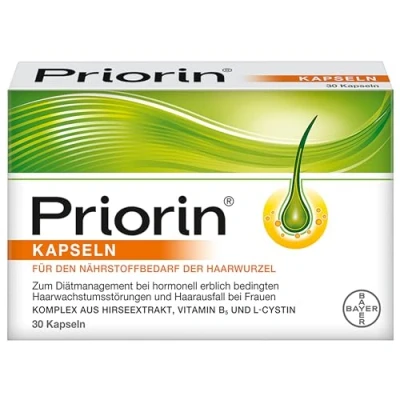Abbildung von Priorin Kapseln Haarkapseln mit Nährstoffen für die Haarwurzeln bei hormonell erblich bedingtem Haarausfall und Haarwachstumsstörungen 1 x 30