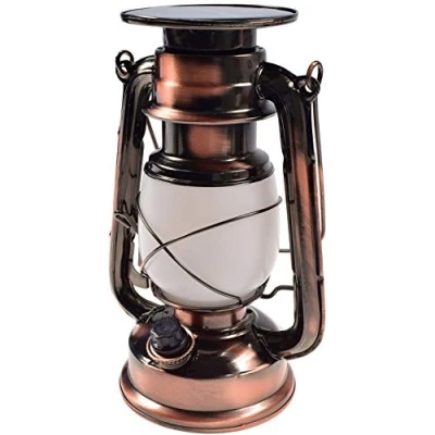 Abbildung von ChiliTec Campinglampe Solar Akku 23,5cm Dimmbar Retro Optik Solarlampe tauschbarer aufladen Solarzelle Beleuchtung für Camping Zelten Tischleuchte Licht Warmweiß