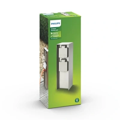 Abbildung von Philips Rock Outdoor Doppelsteckdose, wetterfeste Steckdose mit 2 Steckern, optimale Stromversorgung für LED Beleuchtung im Außenbereich, Edelstahl