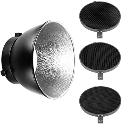 Abbildung von NEEWER 7Zoll/18cm Standard Reflektor Diffusor mit 10/30/50 Grad Wabengitter für Bowens Mount Studiolicht Stroboskopblitz