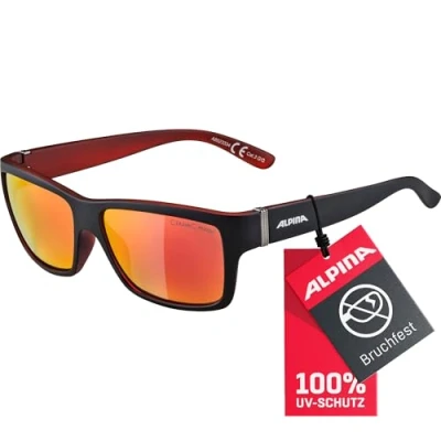 Abbildung von ALPINA KACEY Verspiegelte und Bruchsichere Sonnenbrille Mit 100% UV Schutz Für Erwachsene, black matt red, One Size