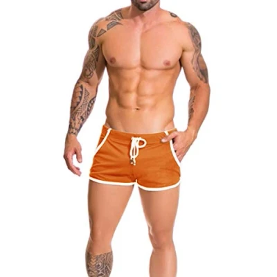 Abbildung von Alivebody Herren Gittergewebe Sportlich Kurze Hose zum Laufen Trainieren Schwimmen Fitness Hosen Color Orange Size M