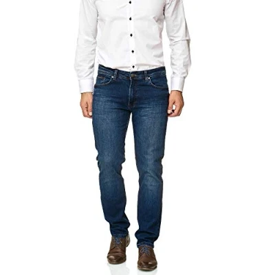Abbildung von BARBONS Herren Jeans Regular Fit Stretch Hochwertige Straight Hose Business Anzug Freizeit 02 blau 34W / 30L