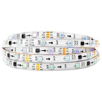 Abbildung von BTF LIGHTING WS2811 RGB adressierbare Traum Farbe LED Streifen 5m 30LEDs/m 10Pixels/m 150LEDs 50Pixels IP65 Spritzwassergeschützt Weiß PCB Flexibel DC12V Lauflicht Effekt für Heimdekoration