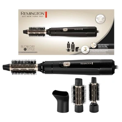 Abbildung von Remington Warmluftbürste [inkl. 3 Aufsätze: 25mm &amp; 38mm Rundbürste, Stylingdüse] Blow Dry&amp;Style (trocknet stylt für Form Fülle kurzes/mittellanges Haar) 2 Heiz &amp;Gebläsestufen, Airstyler AS7300