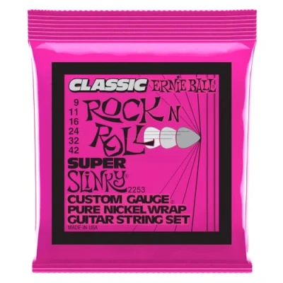 Abbildung von Ernie Ball Super Slinky klassische Rock‘n‘Roll E Gitarrensaiten, reine Nickelwicklung, Stärke 942