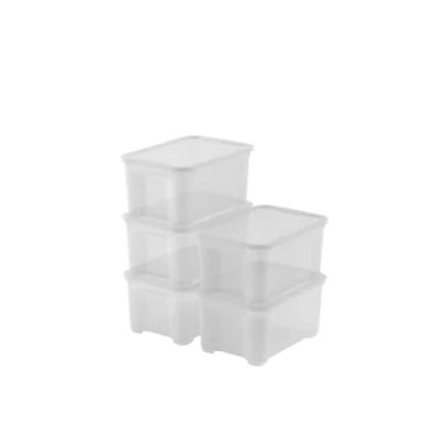 Abbildung von Keter 5er Set Aufbewahrungsboxen aus Kunststoff mit Deckel T Box XS, transparent, ideal für Kleidung, Schuhe und als Aufbewahrungsbox, geeignet Schränke Garagen, 14 l, 38 x 26 19 cm