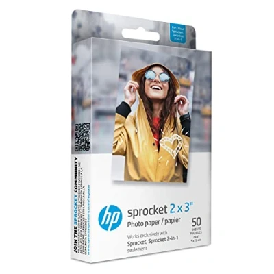 Abbildung von HP 2x3 &quot;Premium Zink Fotopapier (50 Blatt), kompatibel mit tragbarem Kettenrad Fotodrucker&quot;