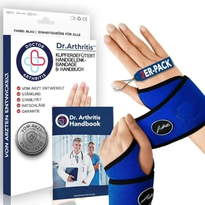 Abbildung von Dr. Arthritis Von Ärzten Entworfen, Leichte Handgelenk Bandagen, Handgelenkstütze für Sehnenscheidenentzündung, Handgelenkbandage mit Karpaltunnel Schiene, Handbandage Rechts/Links, 2er Pack, Blau
