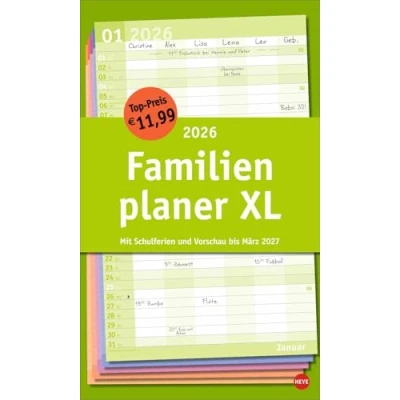 Abbildung von Basic Familienplaner XL 2026: Familienkalender mit 6 Spalten. Praktischer Familien Wandkalender Schulferien. Extra breiter Terminkalender. 27 x 45 cm. (Familienplaner Heye)