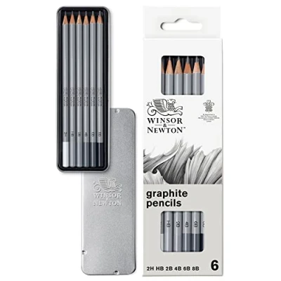 Abbildung von Winsor &amp; Newton 490006 präzisions Bleistifte Graphic , 6 Skizzierstifte in der Metallbox sortiert, 2H, HB, 2B, 4B, 6B, 8B, 1 stück (6er Pack)