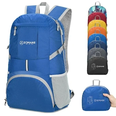 Abbildung von ZOMAKE 35L Leicht Faltbarer Rucksack Packbare Backpacks,Kleiner Faltbar Rucksäcke Wanderrucksack Wasserdicht für Damen Herren Outdoor Wandern(Dunkelblau)