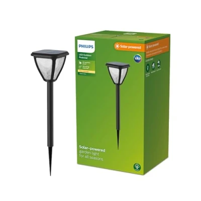 Abbildung von PHILIPS Outdoor Solar Vapora Sockelleuchte Spiess 1,5W, Tageslichtsensor, 2700 Kelvin, IP44 wetterfest, schwarz