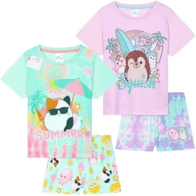 Abbildung von Get Trend Squishmallows Schlafanzug Mädchen Kurz Kinder Sommer Pyjama Tie Dye 2er Pack Weich Nachthemd Set für Teenager (13 14 Jahre, Multi Squishmallows, 2)