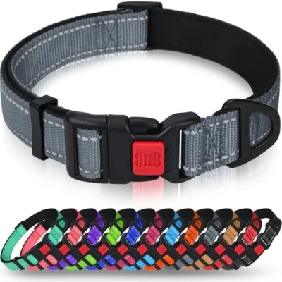 Abbildung von Taglory Hundehalsband, Weich Gepolstertes Neopren Nylon Hunde Halsband für Kleine Hunde, Verstellbare und Reflektierend das Training, Grau