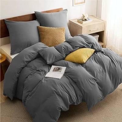 Abbildung von BEDSURE Bettwäsche 135x200 4teilig Anthrazit Grau 2 Bettbezüge cm + Kissenbezüge 80X80 cm, ÖKO TEX Sets Polyester Mikrofaser mit Reißverschluss