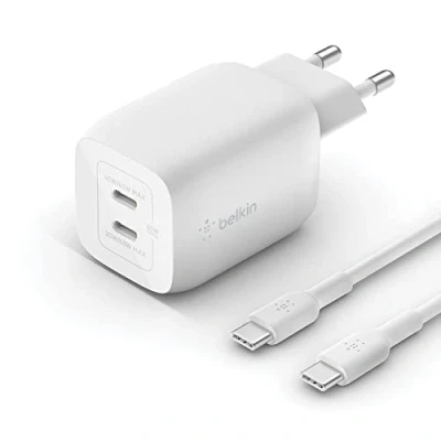 Abbildung von Belkin 65 W USB C Ladegerät mit 2 Ports und C/C Kabel, Schnellladen Power Delivery 3.0 GaN Technologie für iPhone 16/15, Plus, Pro, Pro Max, iPad MacBook, Galaxy S24, Tab, Pixel, usw.