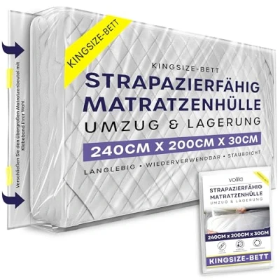 Abbildung von volila King Matratzenhülle 1 Packung Wasserdichter Matratzenschoner für den Umzug 240 x 200 30cm (92,5 g/m²) Aufbewahrungstasche Matratze zur Vermeidung von Flecken, Staub und Schädlingsbefall
