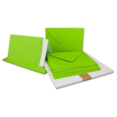 Abbildung von 25x Faltkarten Set DIN A6/C6 mit Brief Umschlägen in Hell Grün inklusive Einleger 14,8 x 10,5 cm Premium Qualität FarbenFroh
