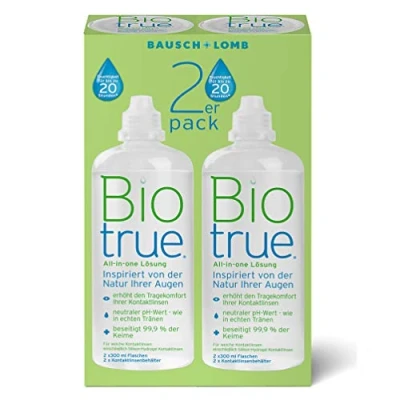 Abbildung von Bausch + Lomb Biotrue All in One Lösung Kontaktlinsenreiniger und Aufbewahrungslösung für weiche Kontaktlinsen 2er Pack, 2 x 300 ml