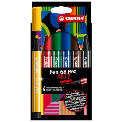 Abbildung von Premium Filzstift mit dicker Keilspitze STABILO Pen 68 MAX ARTY 6er Pack 6 verschiedenen Farben