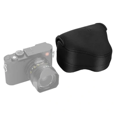 Abbildung von JJC Neopren Kameratasche für Leica Q3, Q2, Q, EOS R7 R10 mit RF S 18 45mm f/4.5 6.3 is STM oder 10 18mm F4.5 Objektiv, Kameras bis 130 x 75 100mm (Schwarz)