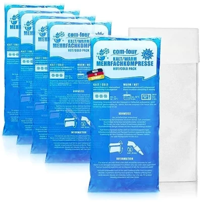 Abbildung von com four® 5X Große Mehrfach Kompresse 29 x 12 cm mit Vlies Hülle, Warm und Kaltkompressen, Kühlpads Kühlpack mikrowellengeeignet Made in Germany (05 Stück groß)