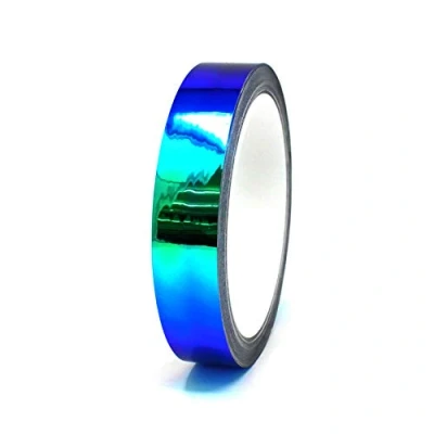 Abbildung von 10 Meter Flip Flop Chrom Zierstreifen Basteln Effektfolie Hologramm Chameleon Auto Motorrad Modellbau Klebestreifen (FF4 Blau/Grün, 12mm Breite)