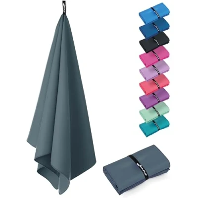 Abbildung von Fit Flip Microfaser Handtücher kompakt und leicht Mikrofaser Handtuch schnelltrocknend als Reisehandtuch, Sporthandtuch, Strandtuch Badetuch groß (1x 140x70cm, Cool Grey)