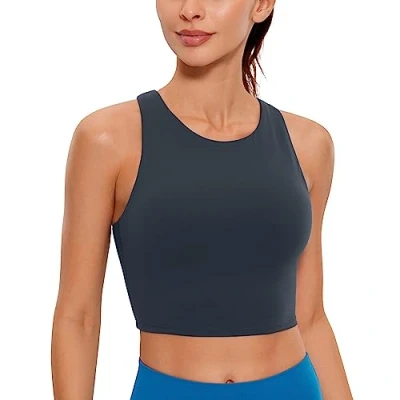 Abbildung von CRZ Yoga Damen Butterluxe Racerback Sport BH Gepolstert Ohne Bügel Crop Tops Longline Tank Top Fitness Sports Bra Echte Marine 36