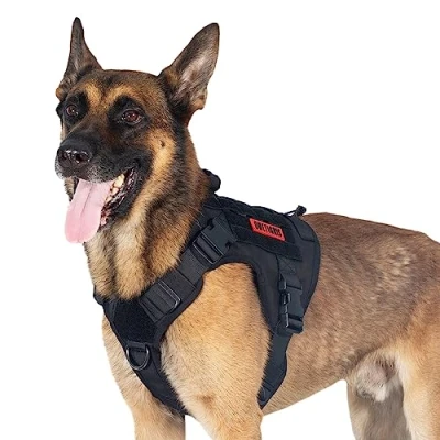 Abbildung von OneTigris Hundegeschirr, FIRE WATCHER Taktische Geschirr Sicherheitsgeschirr Hunde Hundeweste mit 1 Griffe und 2 D Ring 1000D Nylon (L, Schwarz)