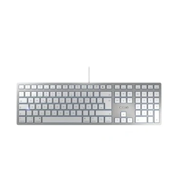 Abbildung von CHERRY KC 6000 SLIM FOR MAC, Kabelgebundene Mac Tastatur (USB A Anschluss), Deutsches Layout (QWERTZ), Flüsterleise Tasten, Flaches Design, Weiß Silber