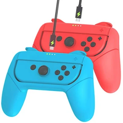 Abbildung von Joy Con Griffe, kompatibel mit Nintendo Switch Cons für zusätzlichen Komfort Spielgriff Ladefunktion (1 x rot und 1 blau).
