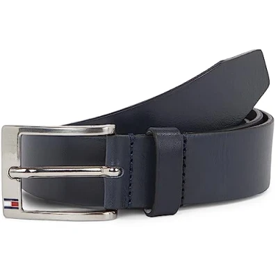 Abbildung von Tommy Hilfiger Herren Gürtel New Aly Belt Ledergürtel, Blau (Midnight), 95 cm