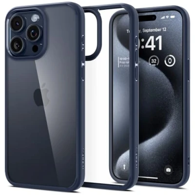 Abbildung von Spigen für iPhone 15 Pro Ultra Hybrid Hülle [Anti Yellowing] Case Handyhülle Schutzhülle Cover Transparent Durchsichtig Dünn Slim Navy Blue
