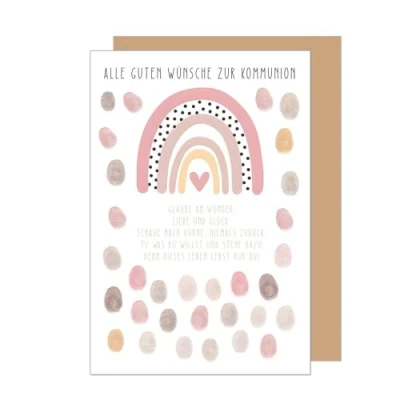 Abbildung von Edition Seidel Premium Glückwunschkarte zur Kommunion mit Umschlag. Kommunionskarte Karte Spruch Grußkarte Regenbogen rosa Junge Mädchen (KO305 SW025)